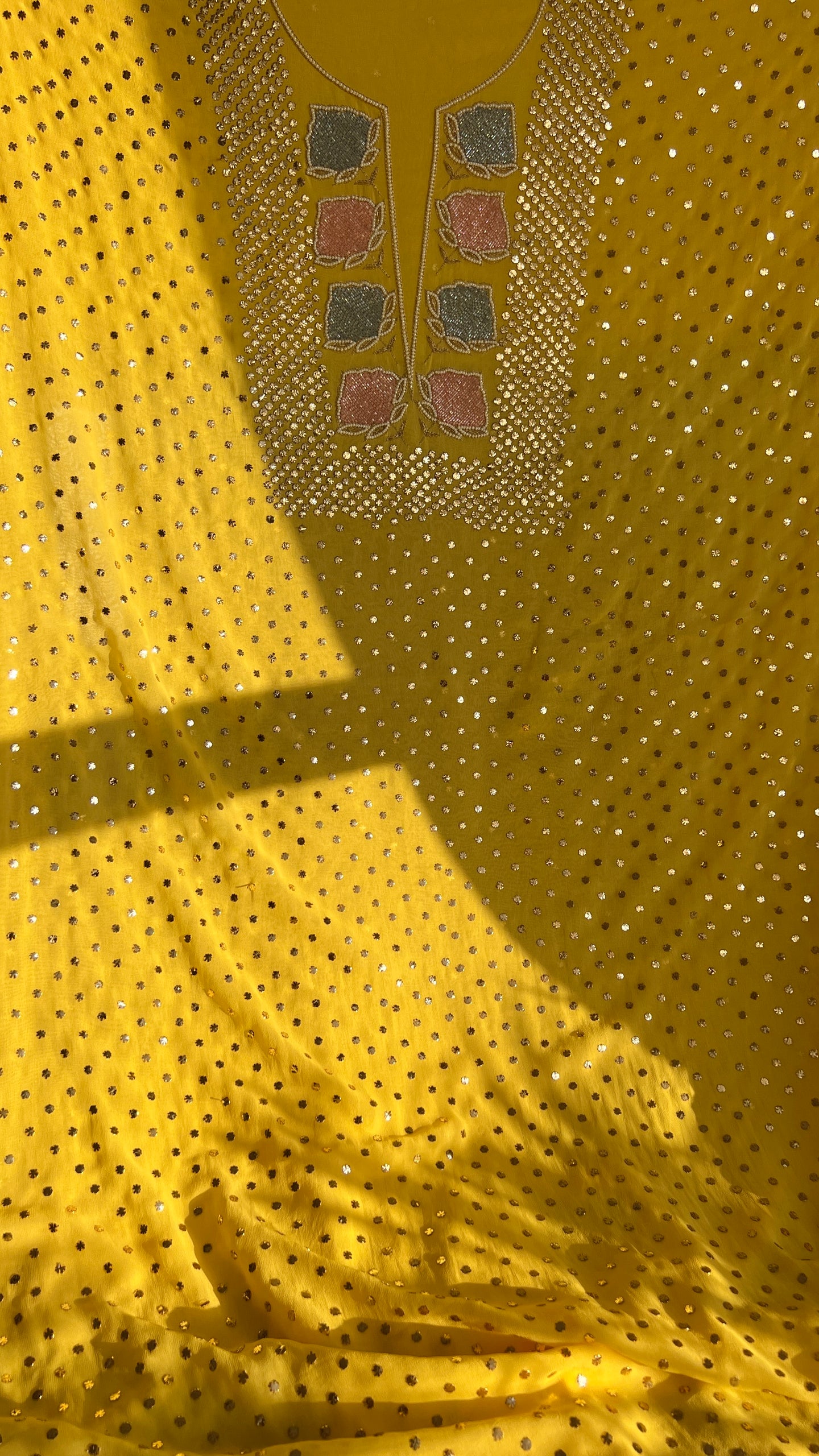 Yellow mukaish and Cut Dana Kurta and Dupatta